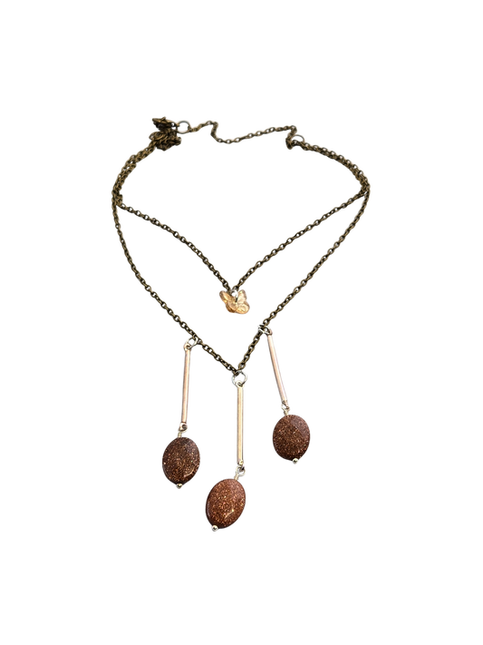 Goldstone & Butterfly Layered Necklace | Dainty Handmade Jewelry