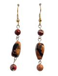 Pendientes colgantes de oro, jaspe y cuentas negras – Gotas artesanales de piedras preciosas terrosas