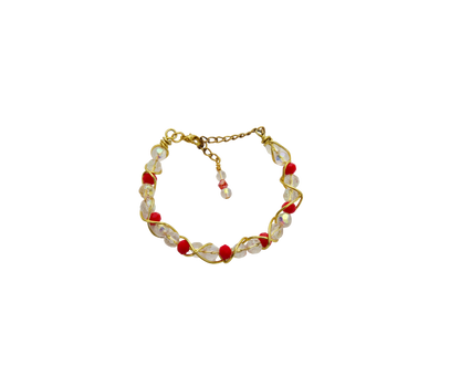 Gold Wire-Wrapped Crystal & Red Bead Bracelet | Handmade Adjustable Jewelry
