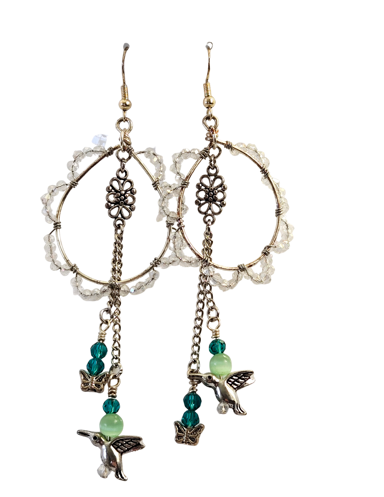 Hummingbird & Butterfly Crystal Teardrop Earrings