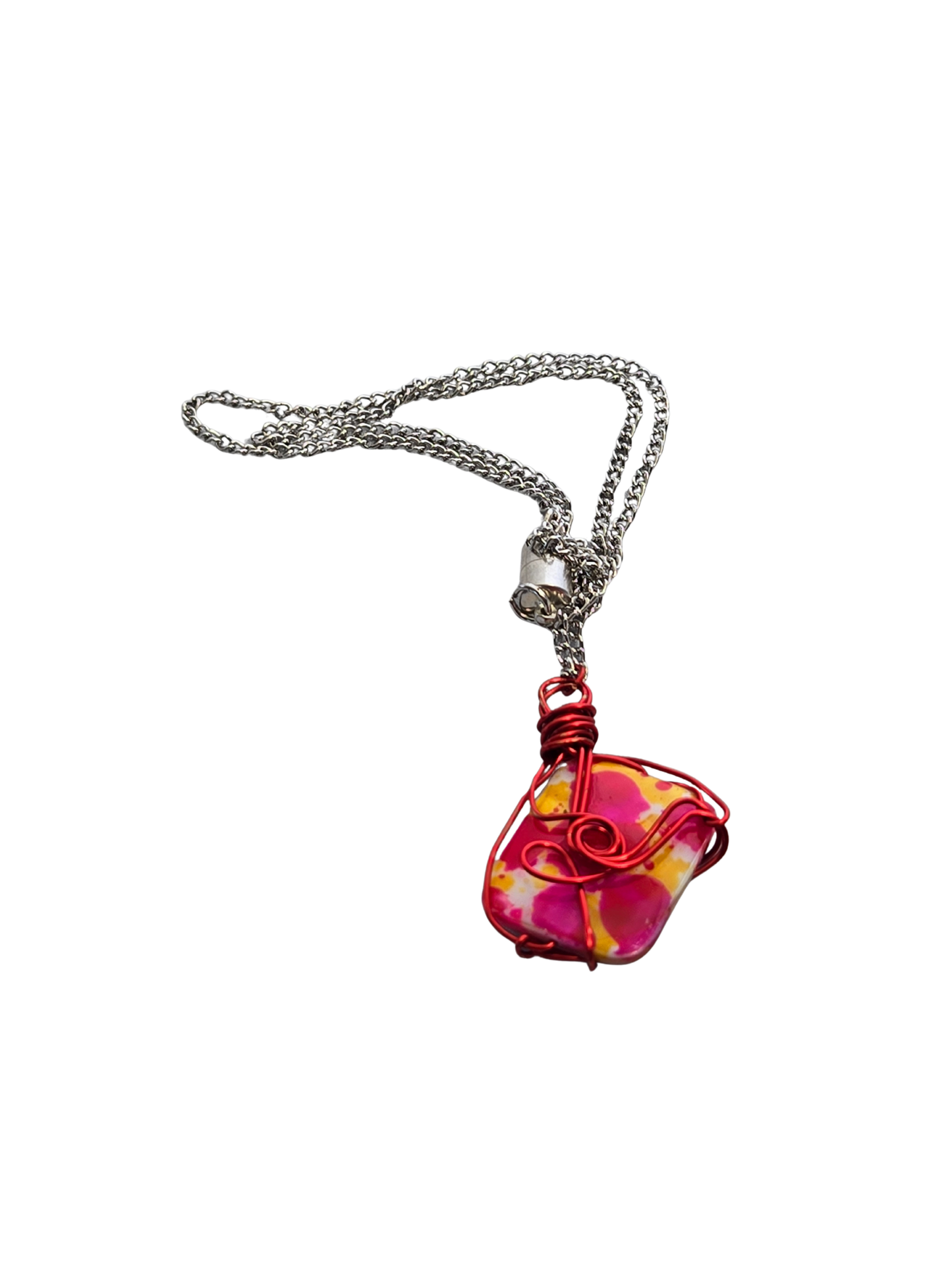 Red Wire-Wrapped Speckled Glass Bead Necklace | Handmade Everyday Jewelry