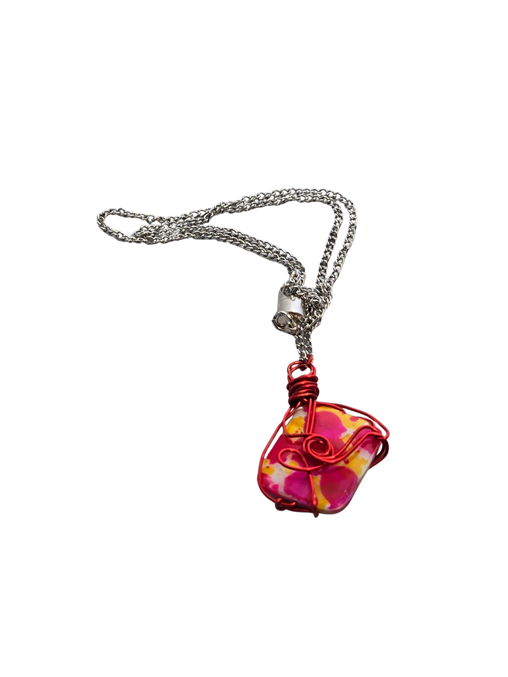Red Wire-Wrapped Speckled Glass Bead Necklace | Handmade Everyday Jewelry