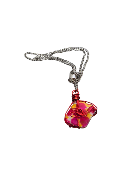Red Wire-Wrapped Speckled Glass Bead Necklace | Handmade Everyday Jewelry