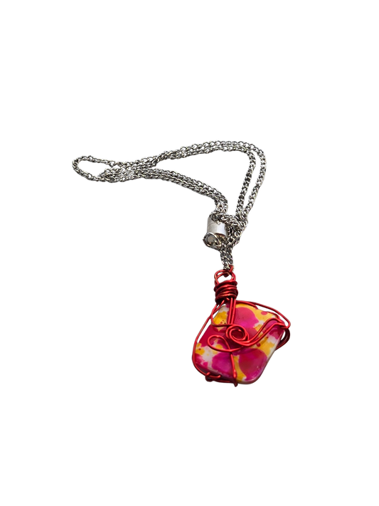 Red Wire-Wrapped Speckled Glass Bead Necklace | Handmade Everyday Jewelry
