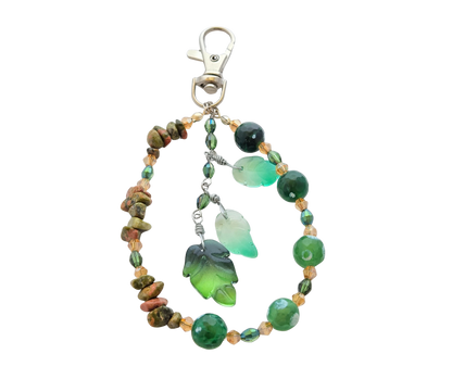 Boho Purse Charm – Unakite & Green Glass Beaded Accessory