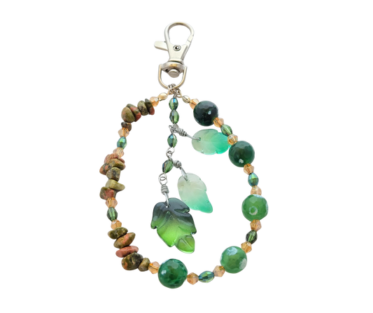Boho Purse Charm – Unakite & Green Glass Beaded Accessory