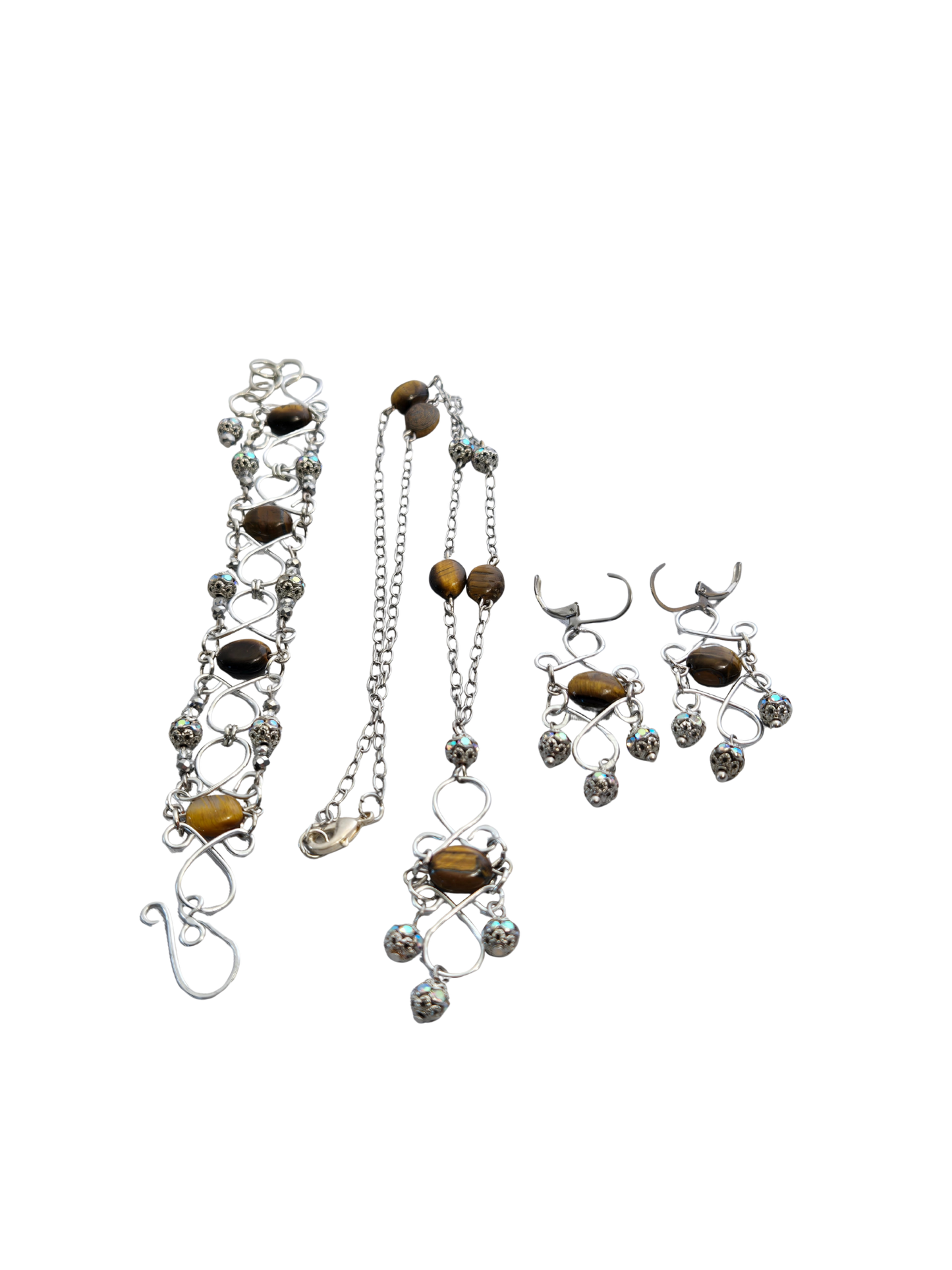 Tiger Eye & Glass Bead Wire-Wrapped Jewelry Set