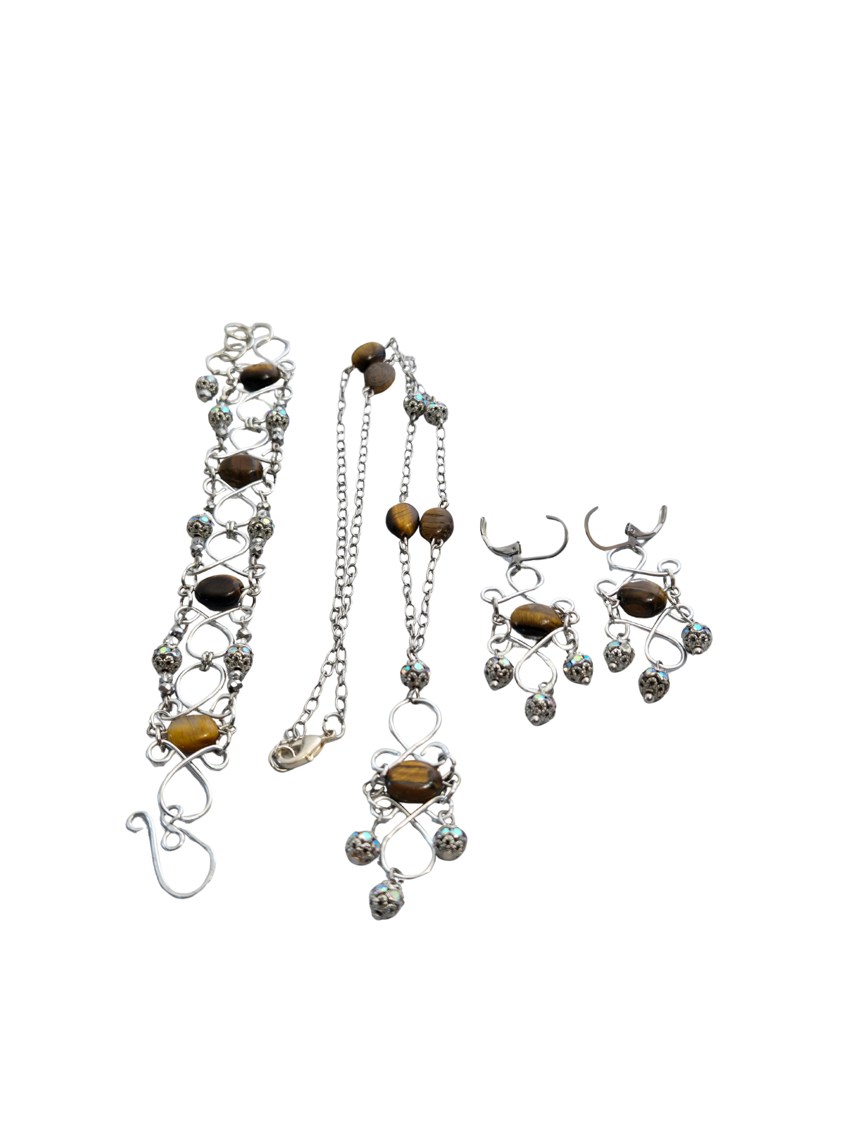 Tiger Eye & Glass Bead Wire-Wrapped Jewelry Set