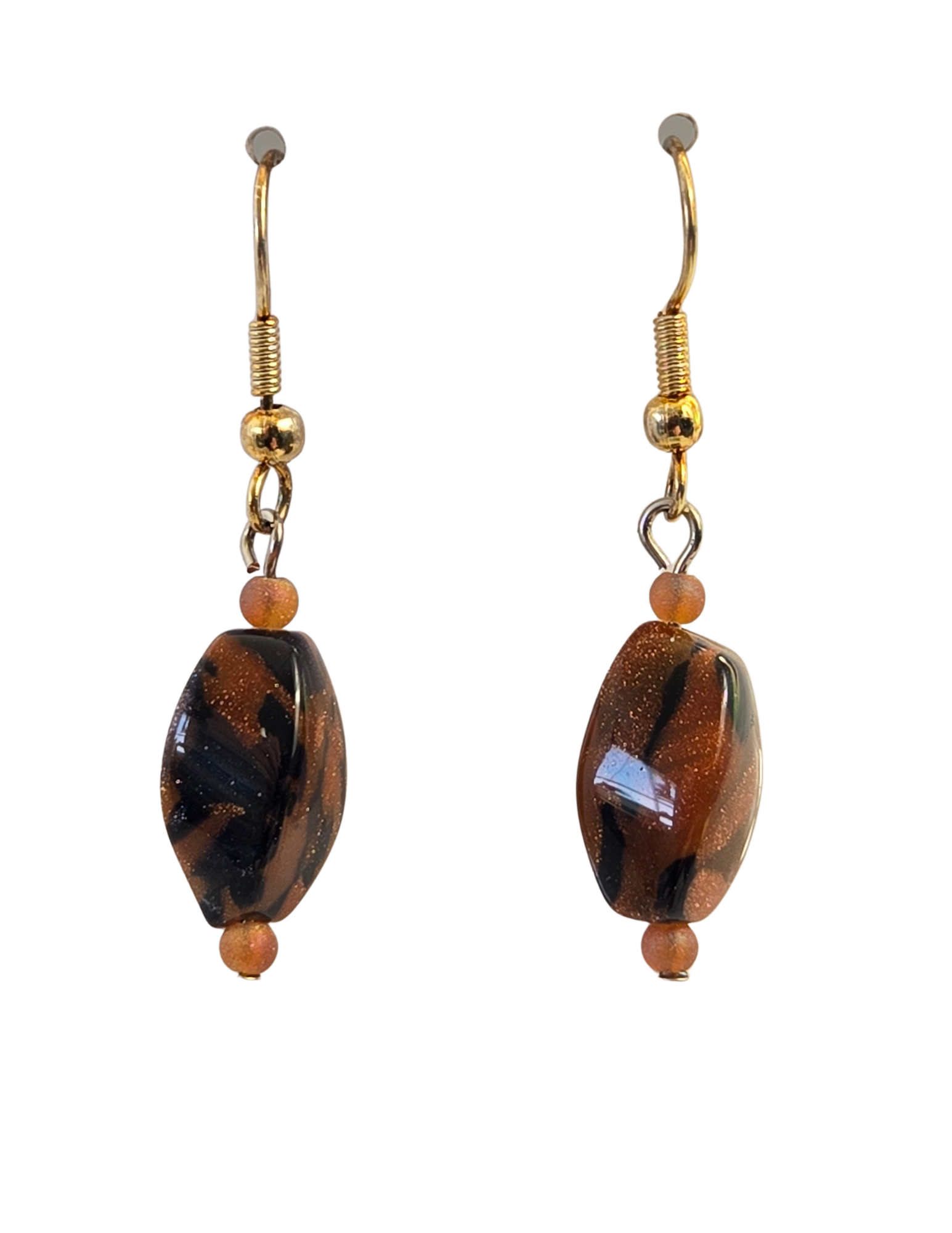 Pendientes colgantes de cuentas rectangulares de Goldstone y Black Swirl – Gotas terrosas hechas a mano