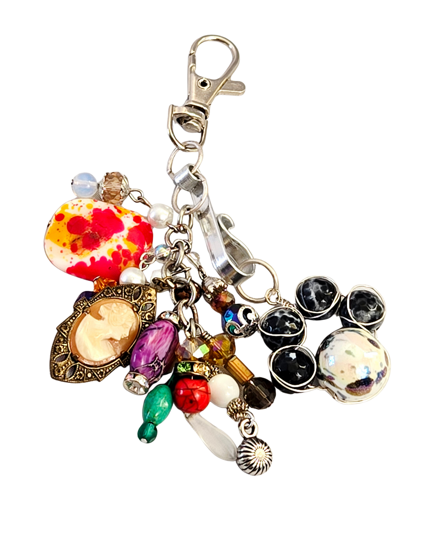 Paw Print Purse Charm – Cameo, Bead & Paw Dangle for Pet Lovers
