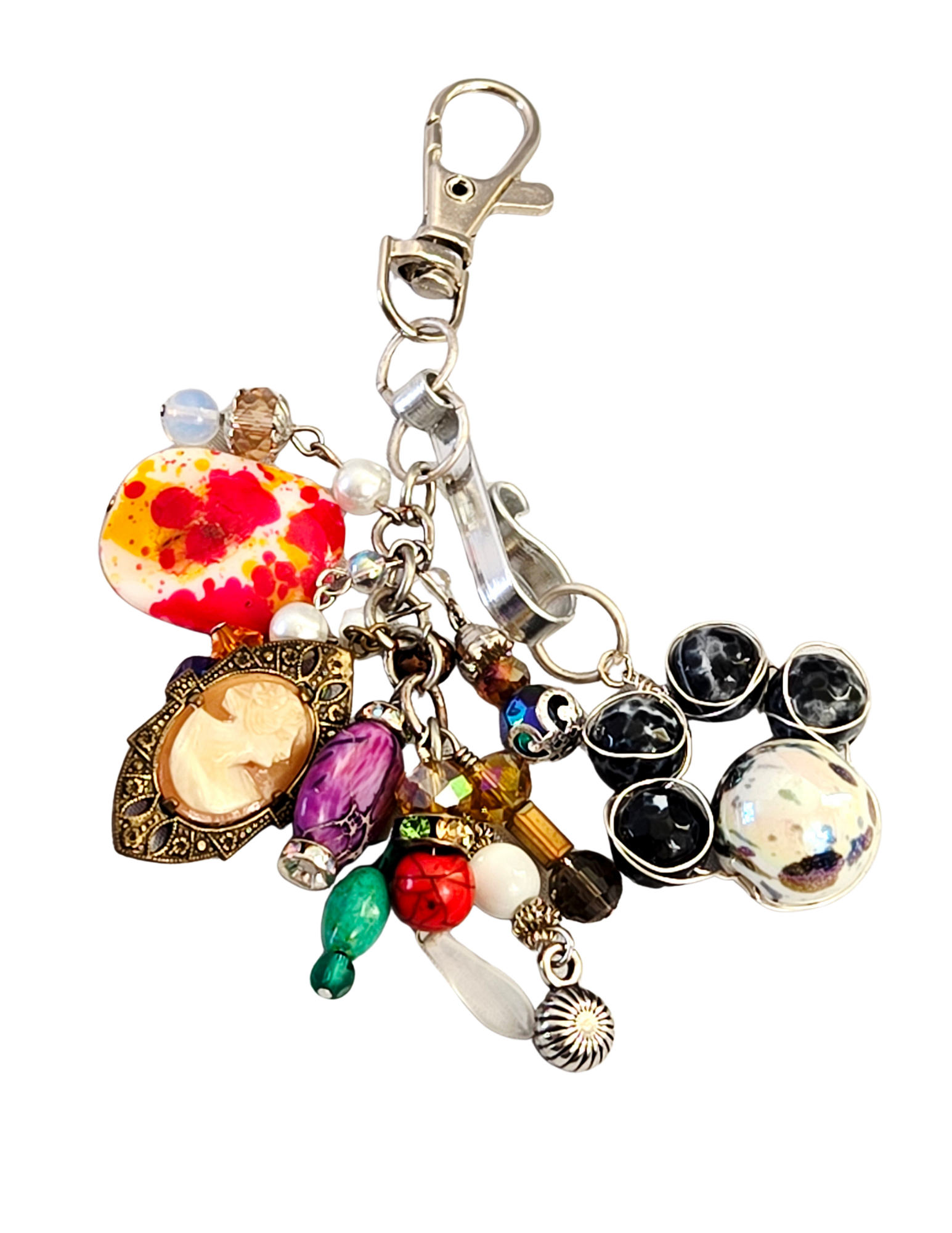 Paw Print Purse Charm – Cameo, Bead & Paw Dangle for Pet Lovers