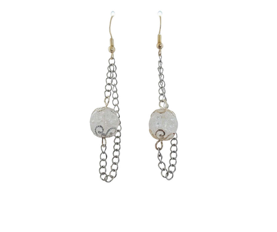 Clear Crackle Glass Dangle Earrings