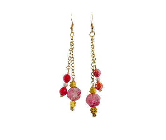 Rose Double Strand Gold Dangle Earrings