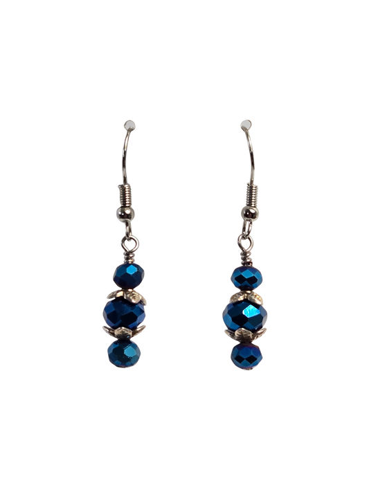 Blue Luster Bead Drop Earrings
