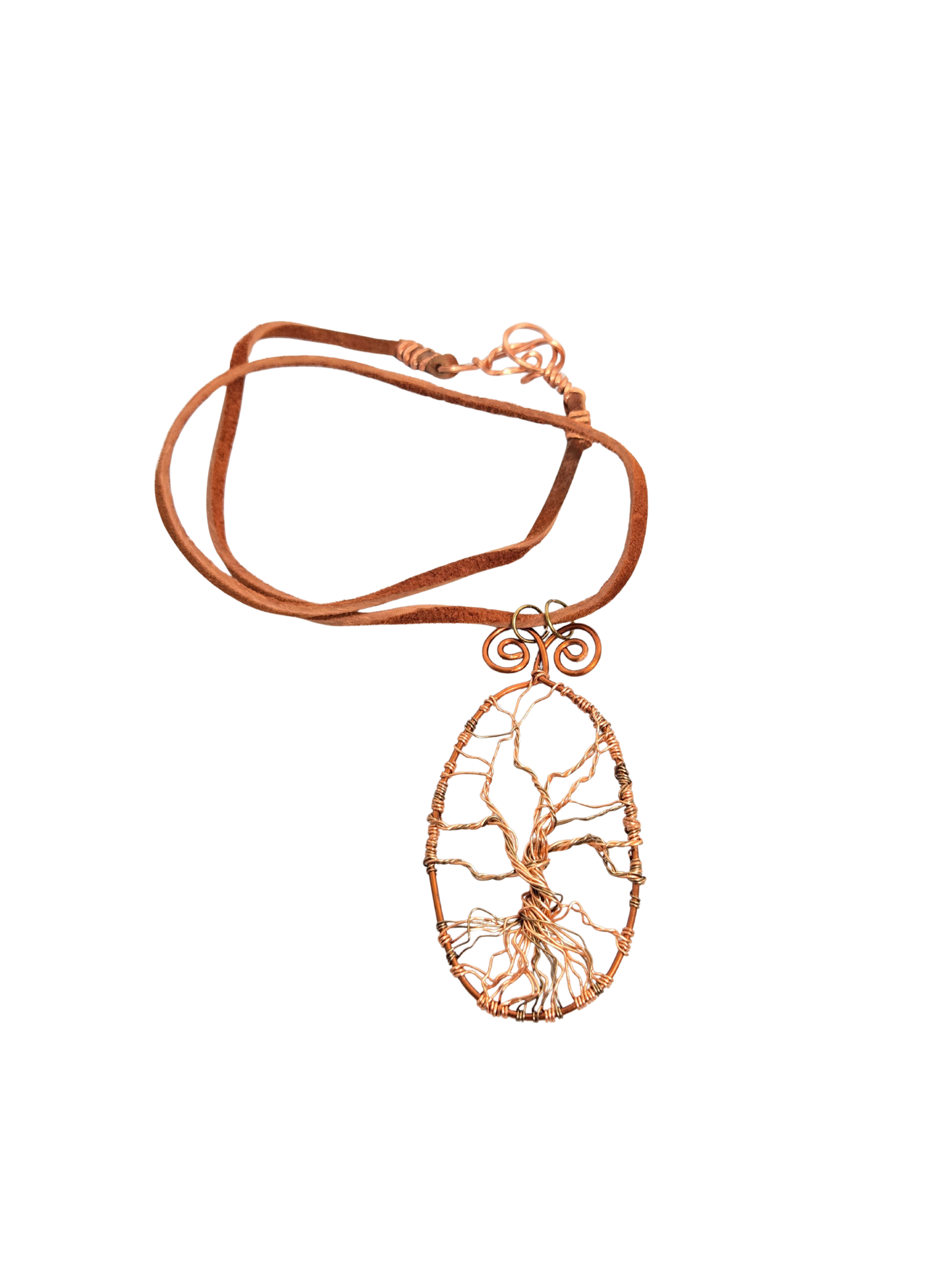 Collar Árbol de la Vida de Cobre con Alambre Envuelto – Cordón de Cuero de 18" Hecho a Mano