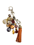 Boho Purse Charm – Leather Tassel, Wire Wrap & Mixed Beads