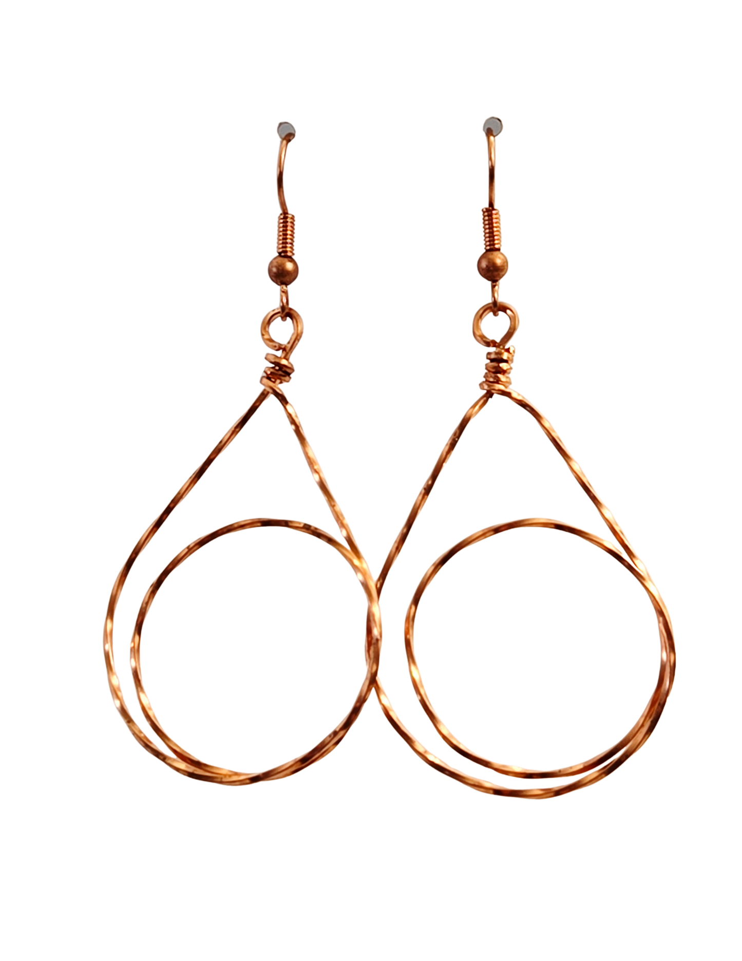 Pendientes colgantes de lágrima y círculo de cobre – Colgantes geométricos de alambre hechos a mano