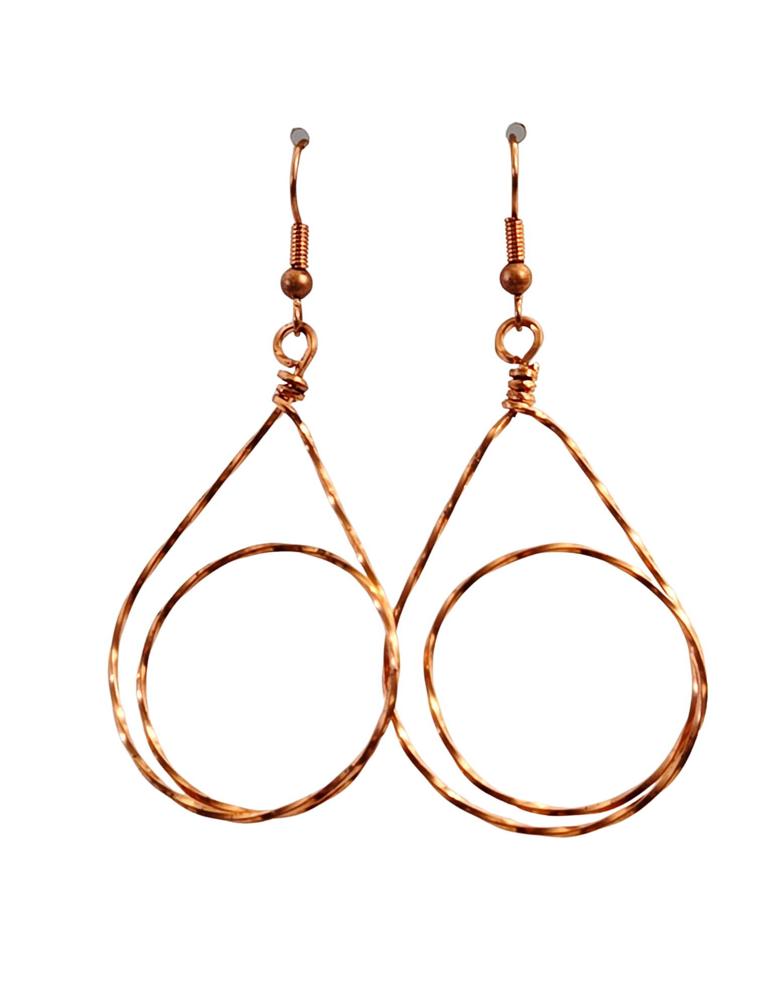 Copper Teardrop & Circle Dangle Earrings – Geometric Handcrafted Wire Drops