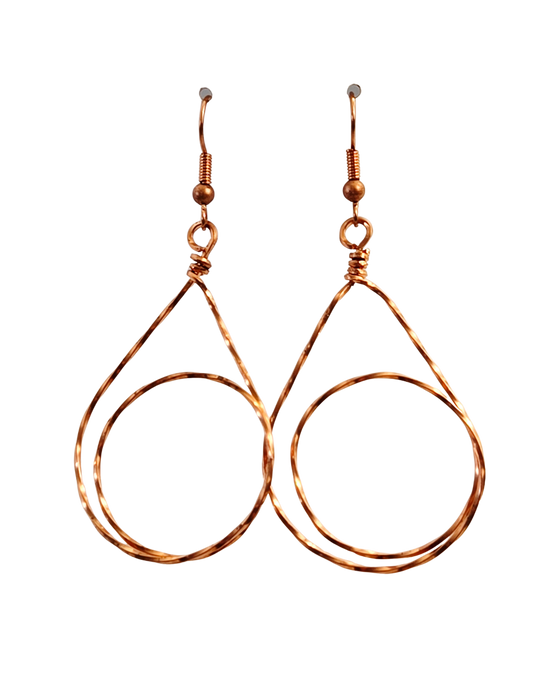 Pendientes colgantes de lágrima y círculo de cobre – Colgantes geométricos de alambre hechos a mano