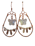 Crystal Butterfly & Dagger Bead Dangle Earrings – Handcrafted Copper Wire Drops