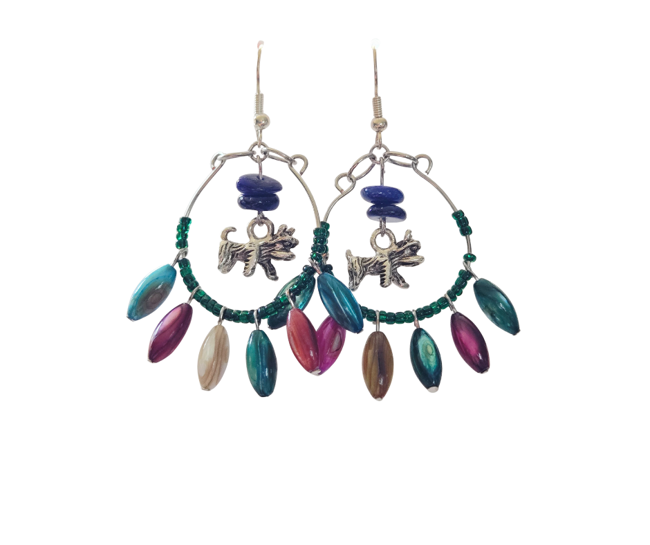 Terrier Hoop Dangle Earrings with Shell Beads