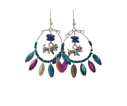 Terrier Hoop Dangle Earrings with Shell Beads