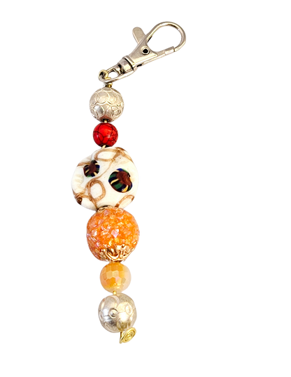 Boho Purse Dangle – Orange, Red Crackle & Metal Beads