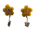 Yellow Star Wire Wrapped Bead & Silver Butterfly Dangle Stud Earrings – Handcrafted Whimsical Drops