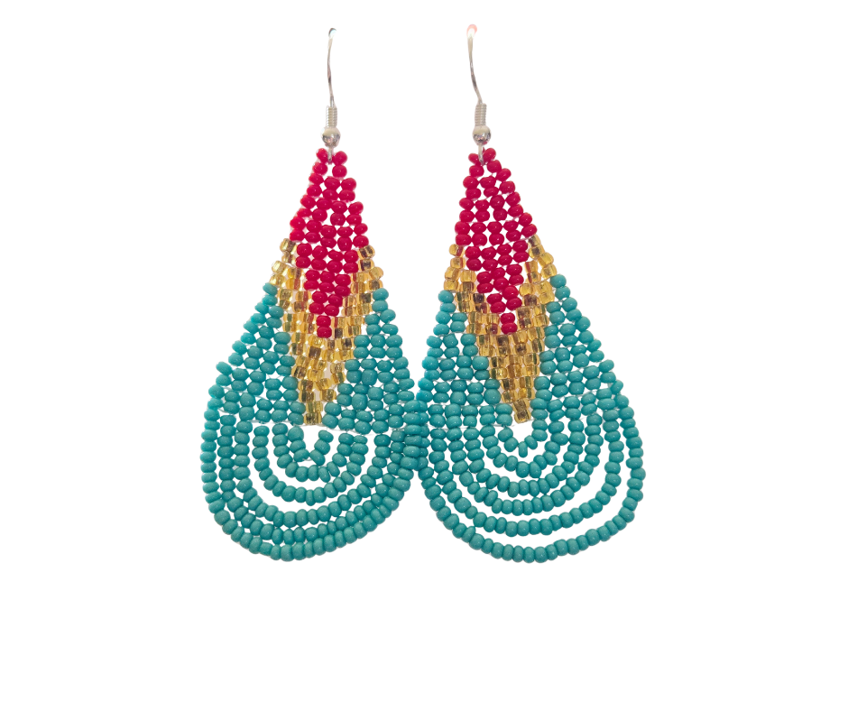 Red, Gold & Green Peyote Stitch Seed Bead Earrings