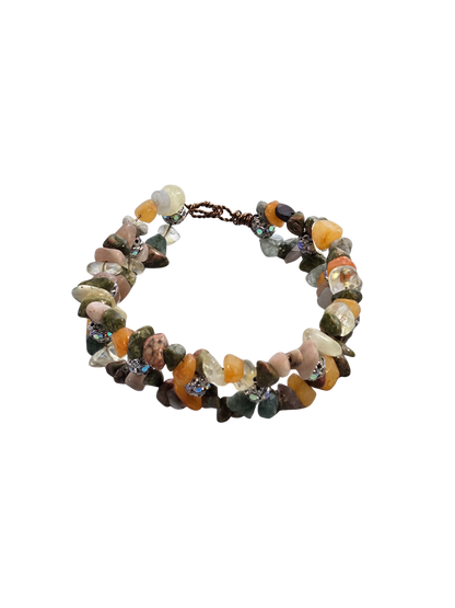 Gemstone Chip Bead & Rhinestone Filigree Bracelet