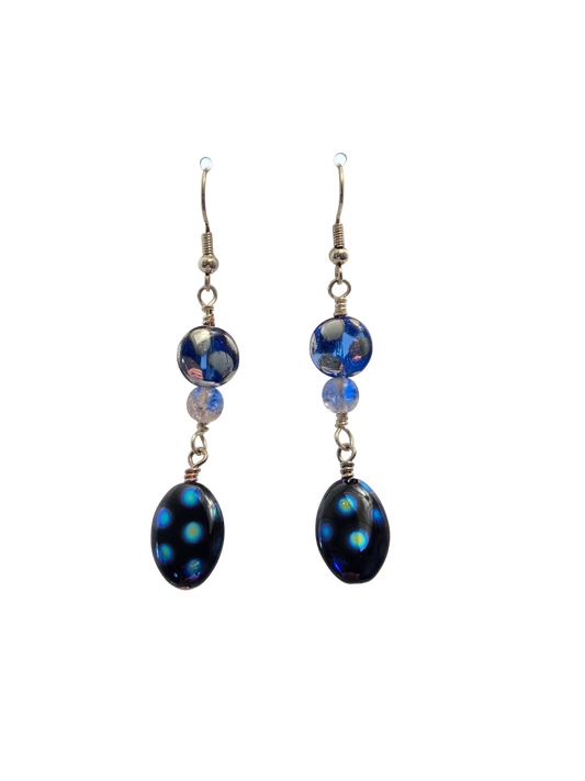Blue & Silver Polka Dot Dangle Earrings