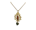 Gold Leaf & Brown Glass Owl Necklace – 16" Chain with Purple Heart Accent