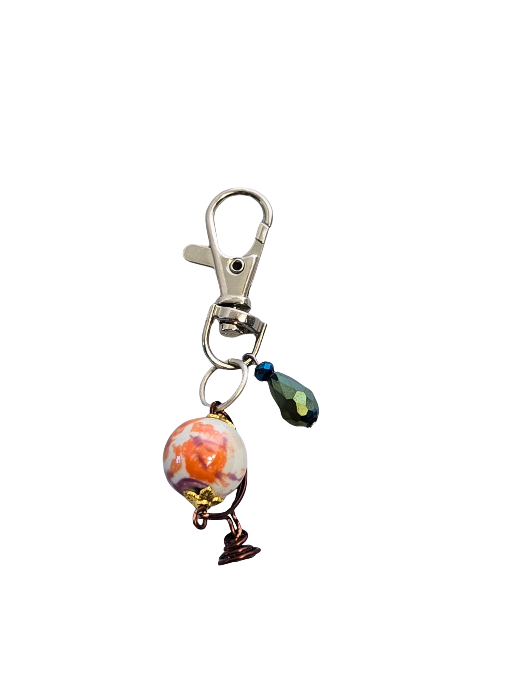 Globe Purse Charm – Green Teardrop & Blue Glass Bead Bag Dangle