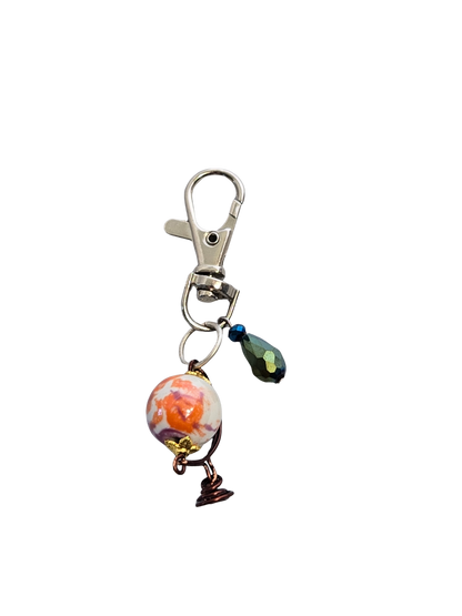 Globe Purse Charm – Green Teardrop & Blue Glass Bead Bag Dangle
