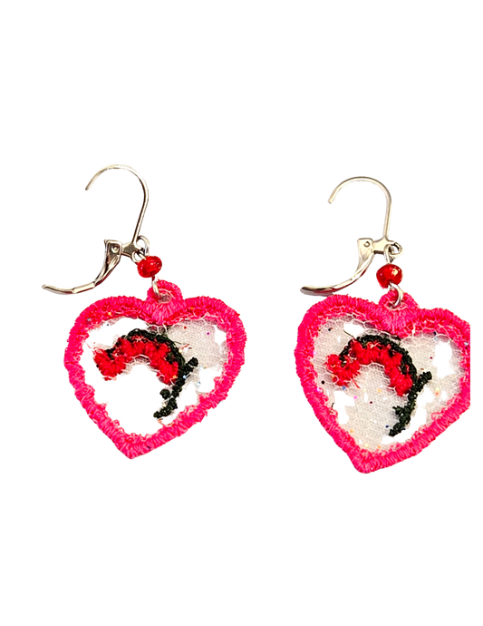 Pendientes bordados flor de corazón sangrante – Pendientes botánicos colgantes con forma de corazón