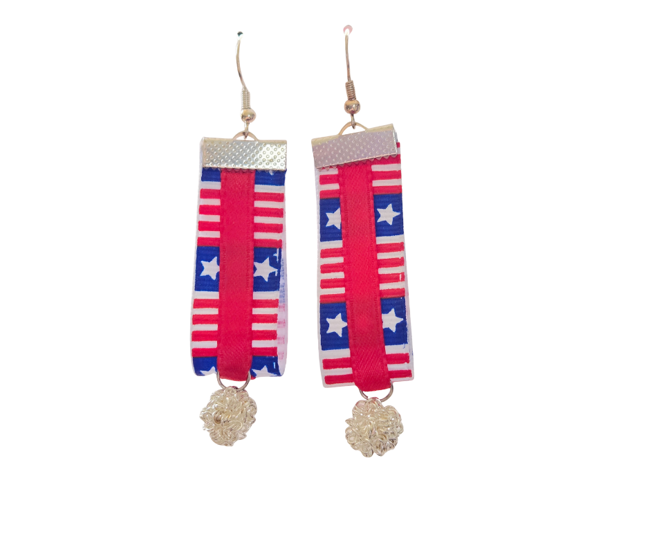Red White & Blue Ribbon Dangle Earrings