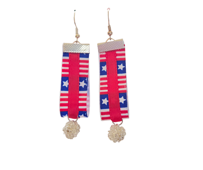 Red White & Blue Ribbon Dangle Earrings