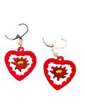 Pendientes bordados con forma de corazón de flor de Pascua – Pendientes colgantes festivos rojos y dorados para las fiestas