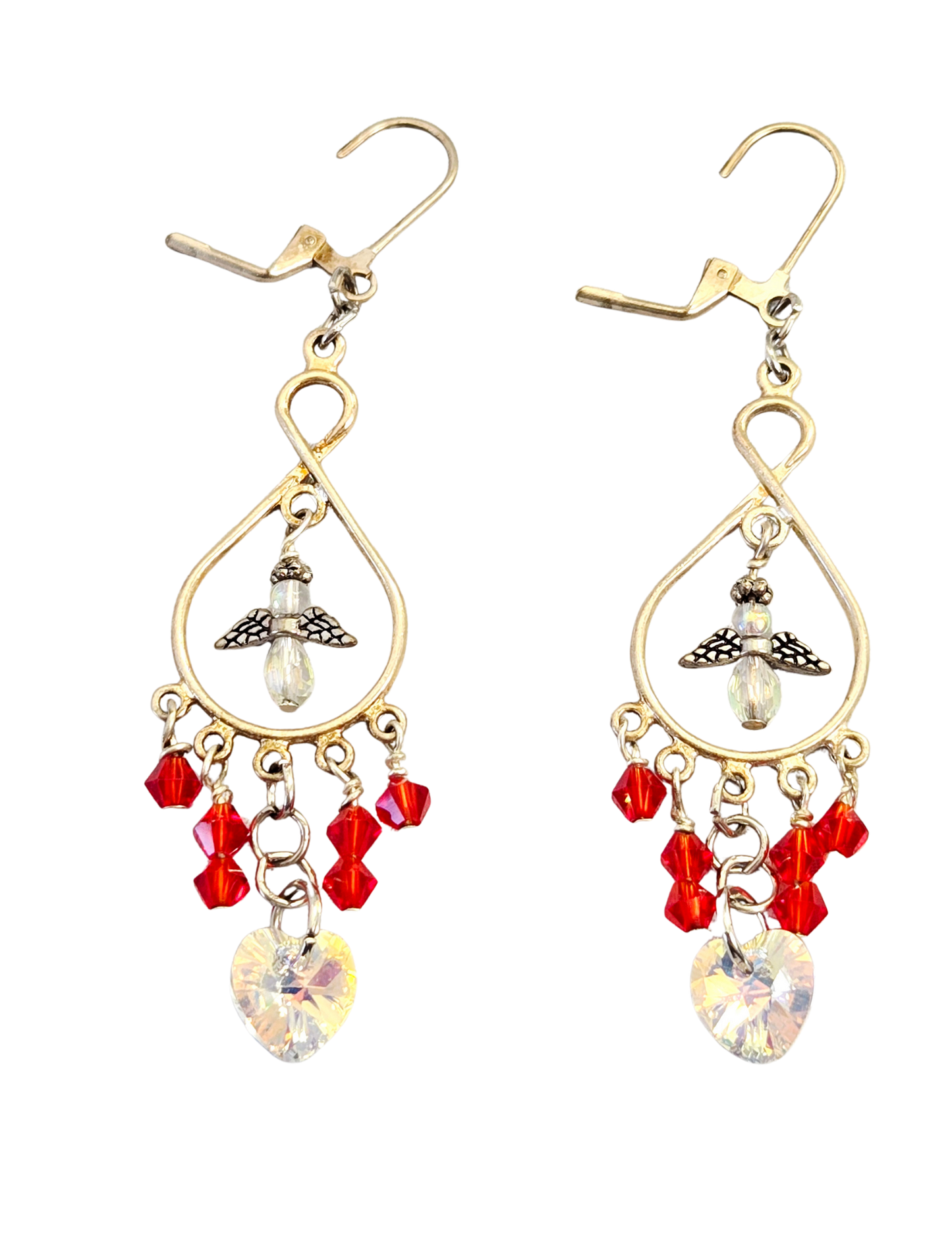 Pendientes Colgantes Corazón de Ángel y Cristal AB – Gotas Boho Artesanales Plateadas en Forma de Lágrima