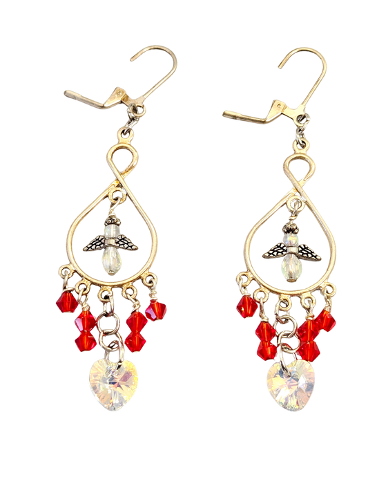 Pendientes Colgantes Corazón de Ángel y Cristal AB – Gotas Boho Artesanales Plateadas en Forma de Lágrima