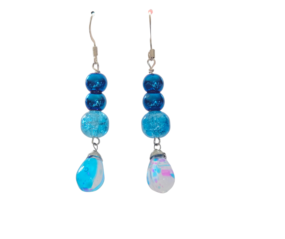 Pink & Blue Teardrop Dangle Earrings