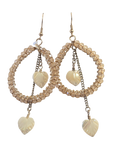 Crystal & Shell Heart Leaf Teardrop Wire Earrings – Handcrafted Boho Dangle Drops
