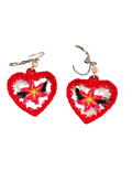 Pendientes bordados florales en forma de corazón – Pendientes colgantes de flores hechos a mano