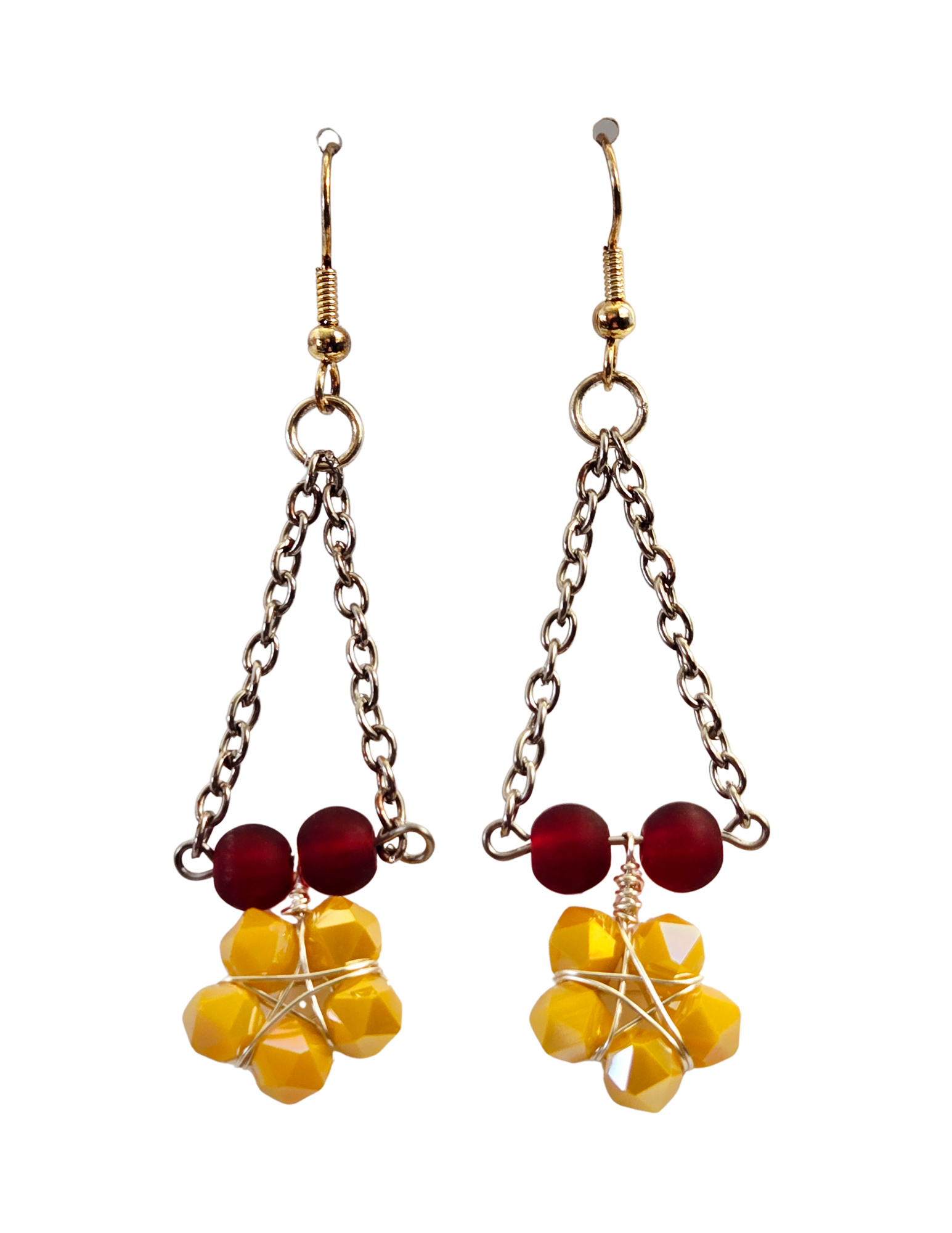 Silver Chain Star & AB Flash Bead Dangle Earrings – Handcrafted Boho Statement Drops