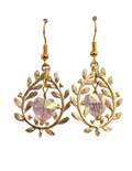 Gold Leafy Teardrop & Crystal Heart Dangle Earrings – Handmade