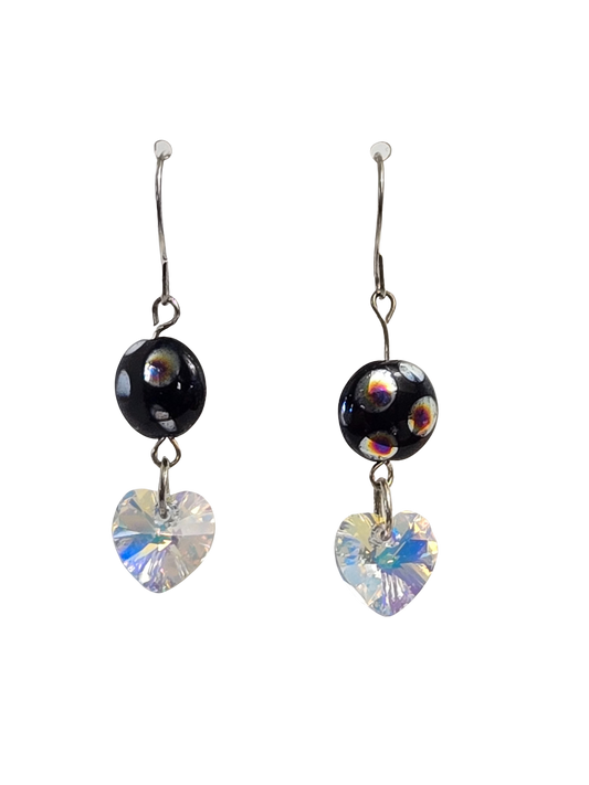 Polka Dot Disc & Fire Polish Heart Drop Earrings