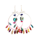 Abalone Heart & Shell Bead Large Hoop Earrings – Handmade Silver