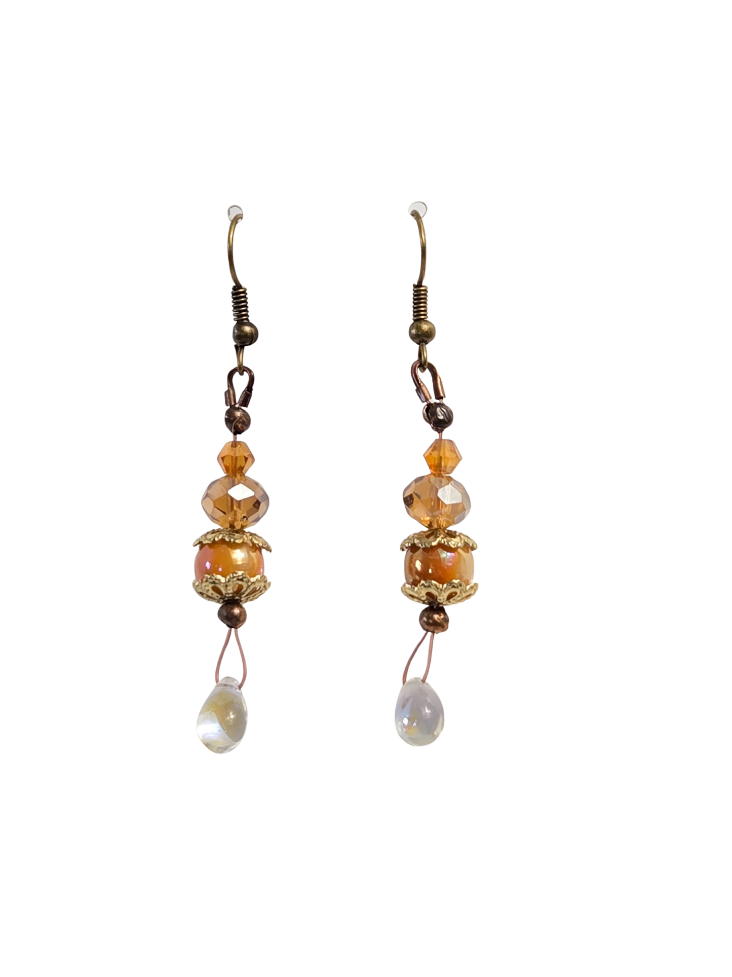 Amber Glass Bead Drop Earrings