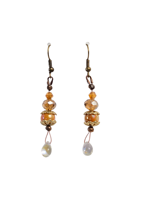 Amber Glass Bead Drop Earrings