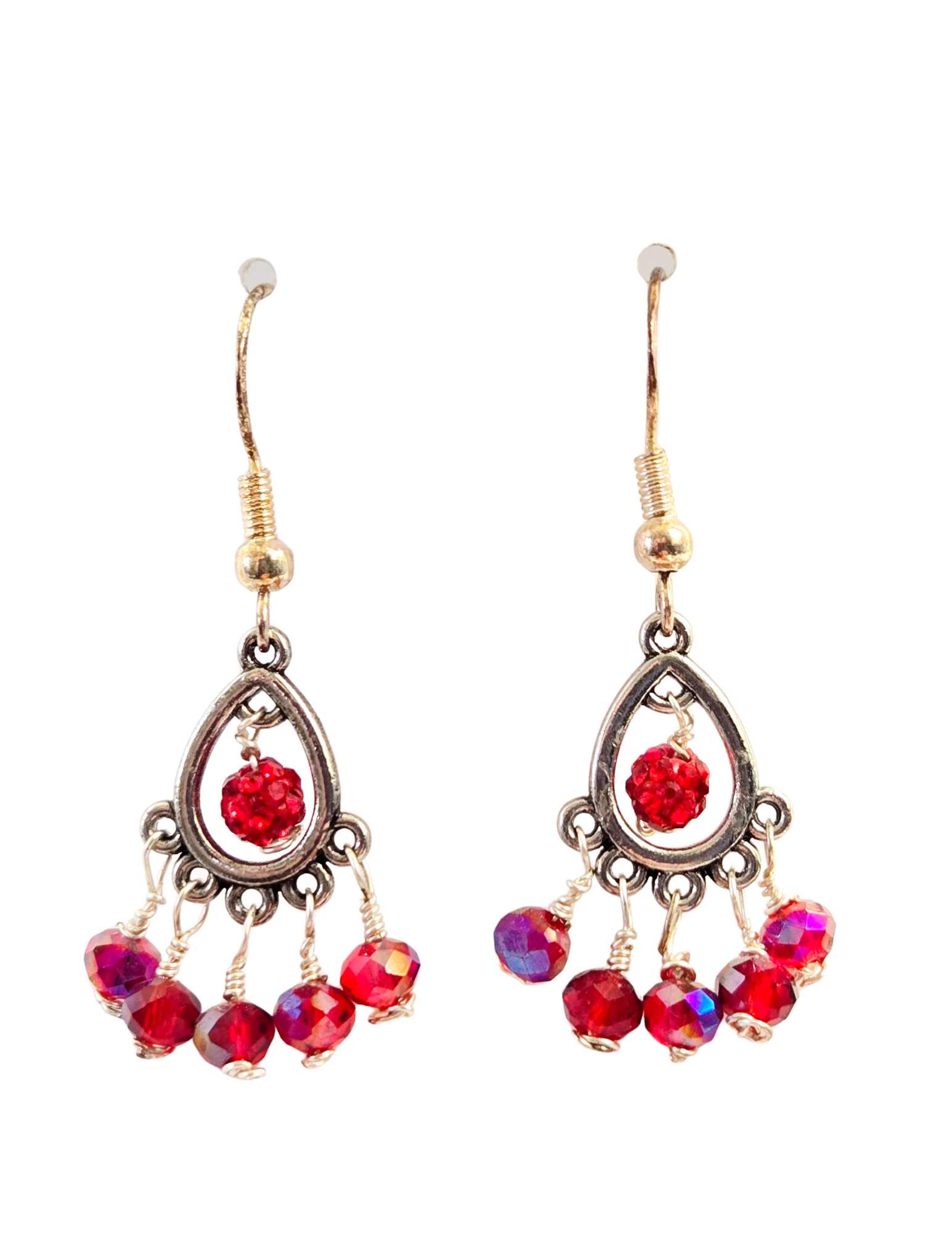 Pendientes colgantes de lágrima rojos AB Flash – Plata hechos a mano
